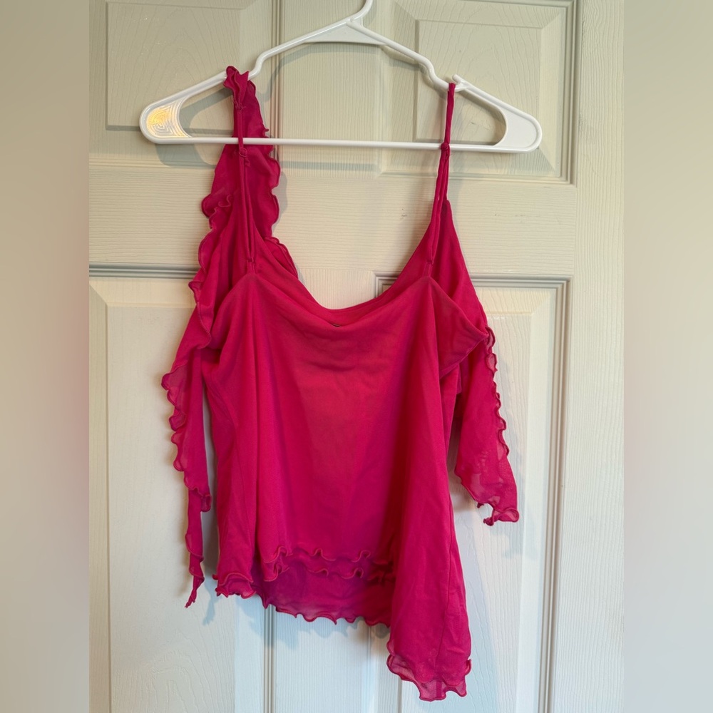 NWOT Ruffled Mesh Top - Picture 6 of 6